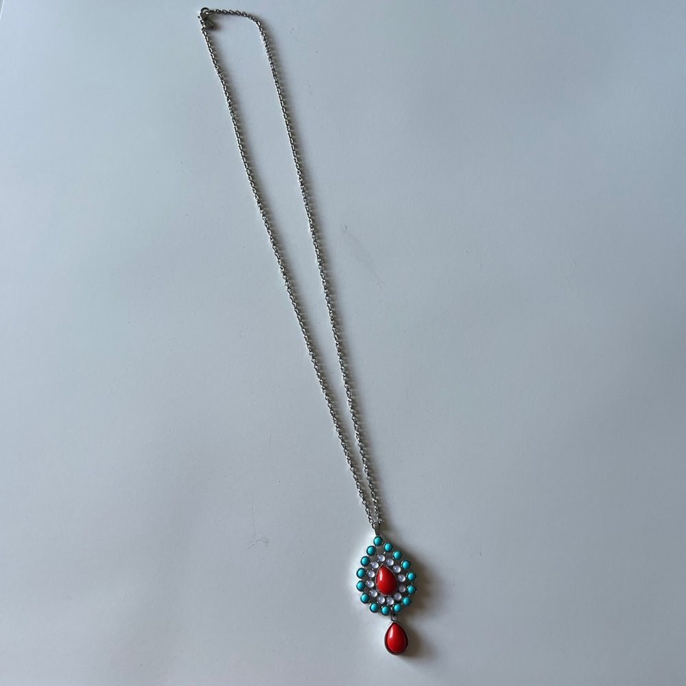 Loft Turquoise Eyelet of Red Tears Pendant Necklace J45